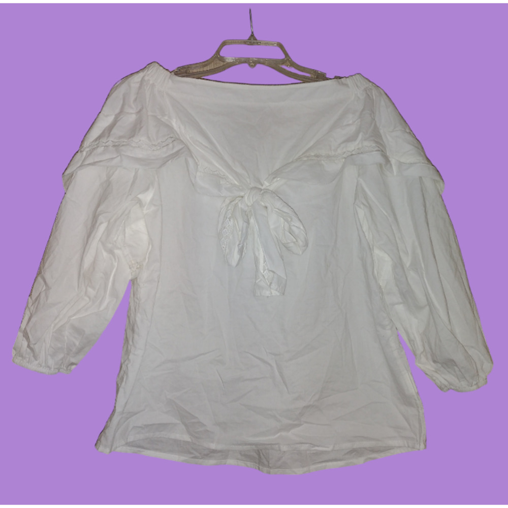 Luzabelle Paris White cotton off shoulder Balloon sleeve blouse with bow sz s/m